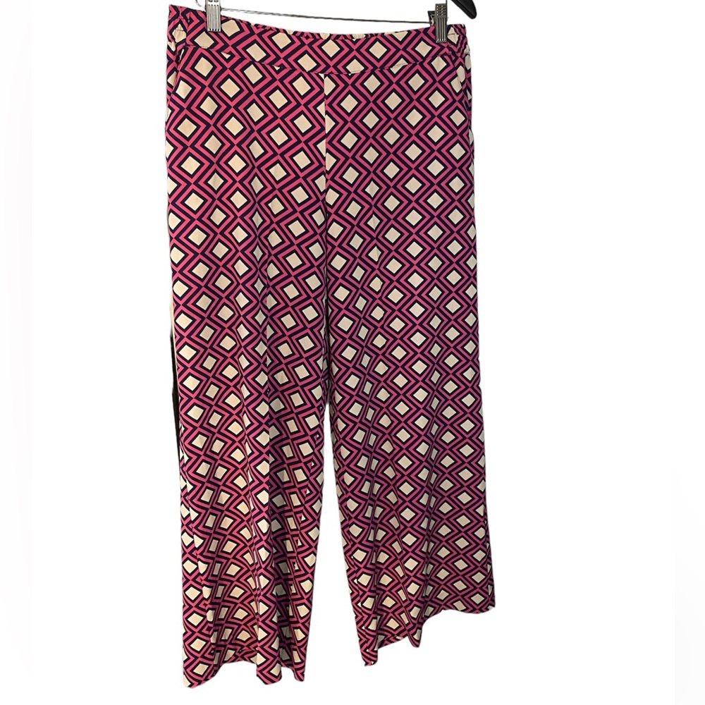 New York & Company Magenta Geometric Wide-Leg Trousers